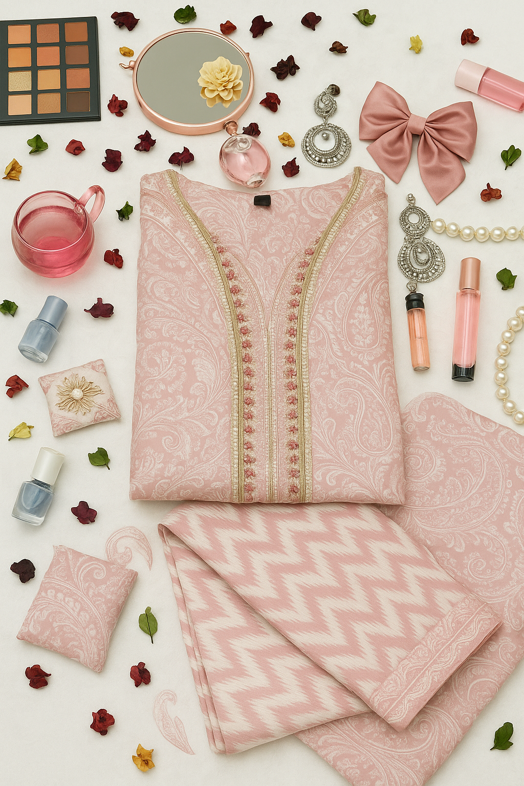 Blush Pink Paisley Cotton Anarkali Set