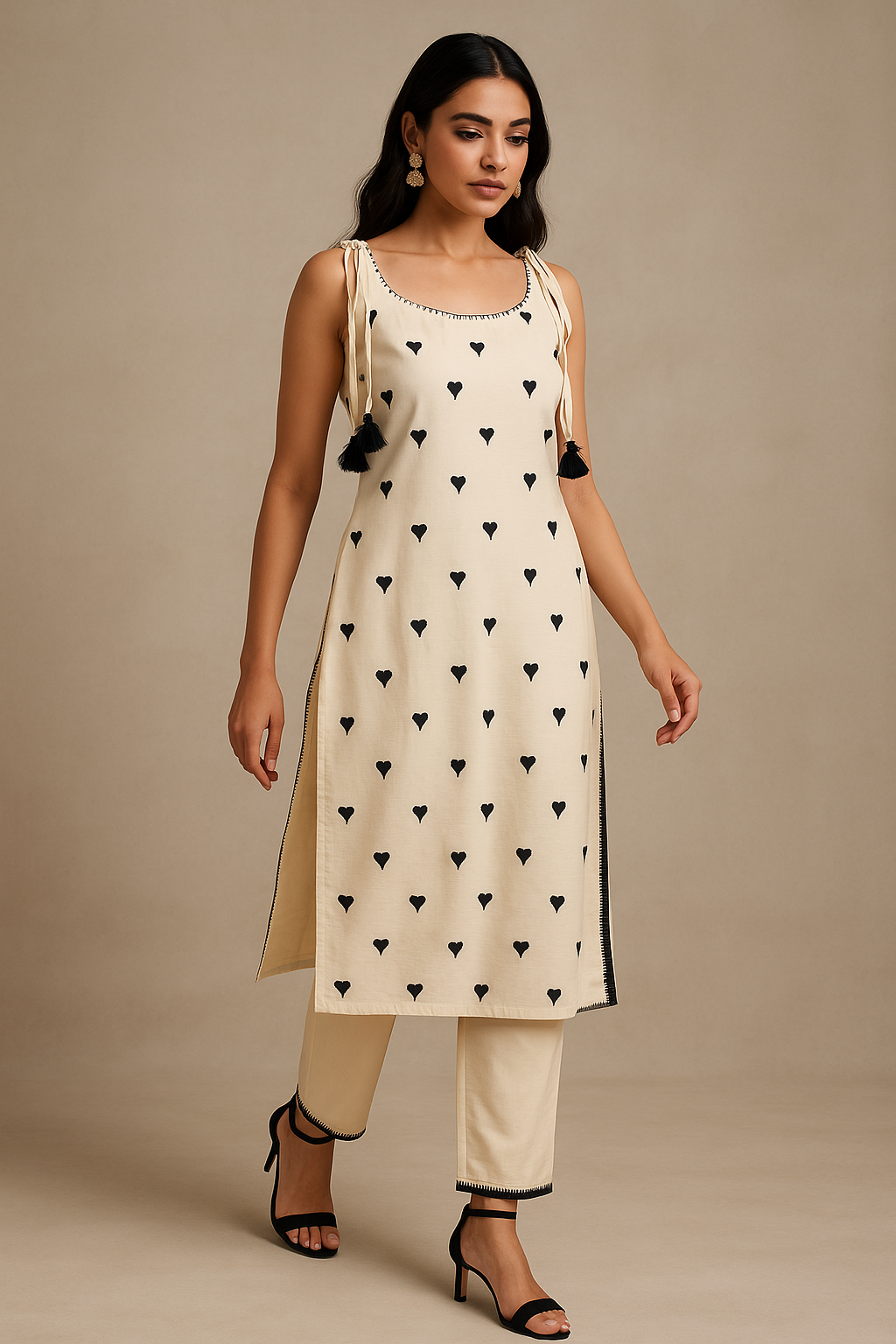 Khadi Heart Sleeveless Suit Set