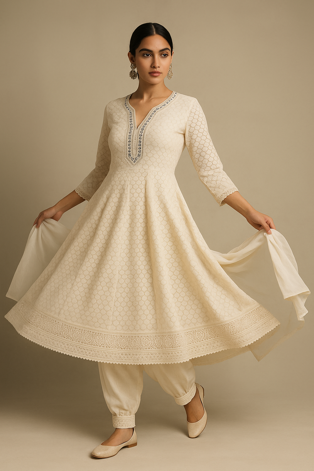 Nazakat in White: Handworked Anarkali