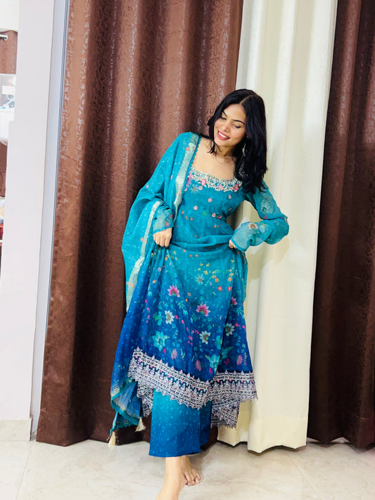 Aqua Bloom Anarkali Set