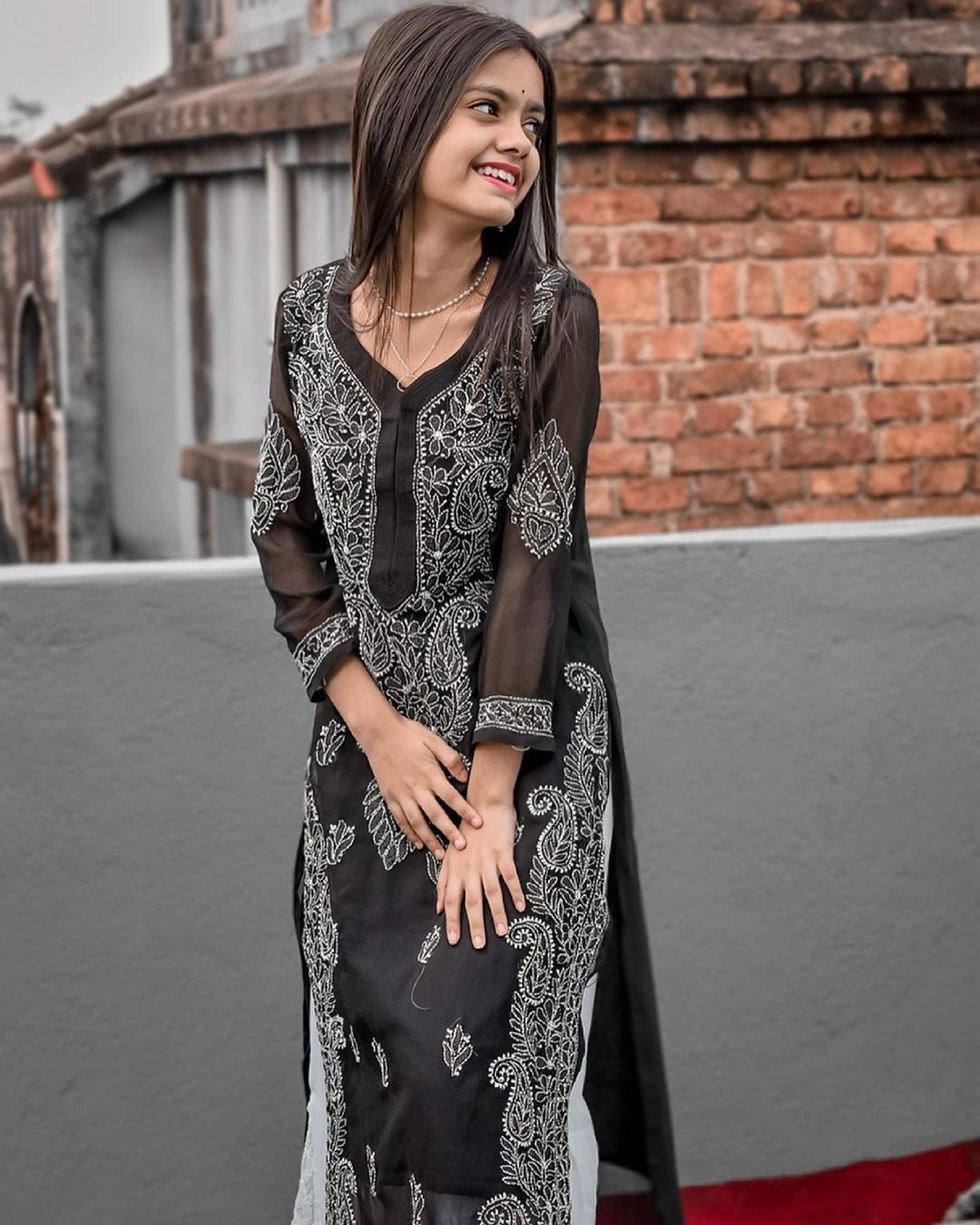 Sitara Sheen: Mirror Work Transparent Kurti Set