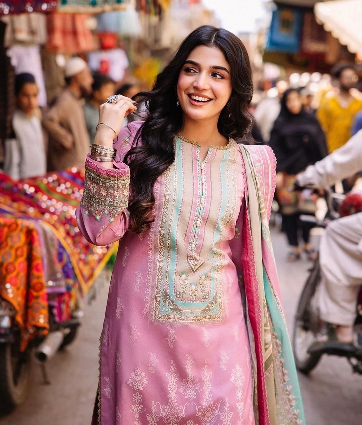 Gulbahaar Pink Printed Suit Set