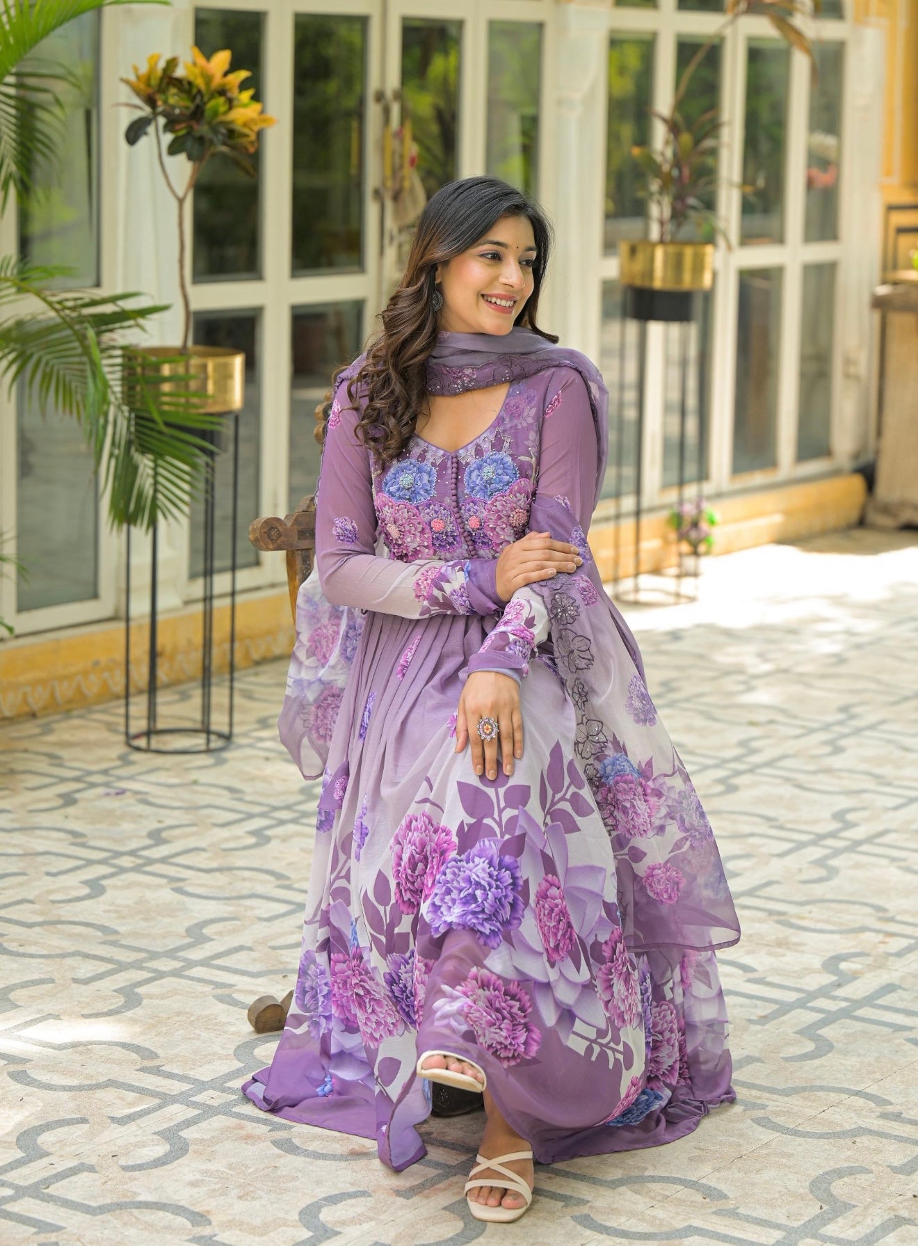 Pastel Bloom Chiffon Suit Set
