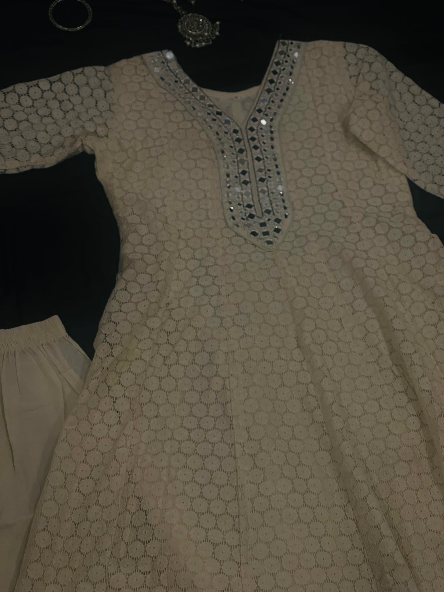 Nazakat in White: Handworked Anarkali