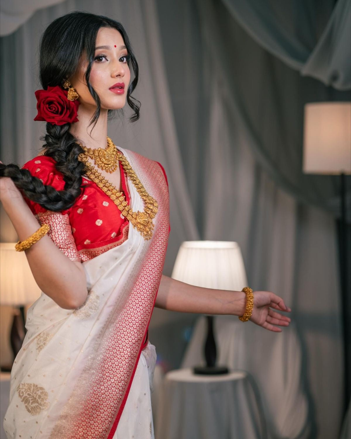 Shubhra Sindoor Saree