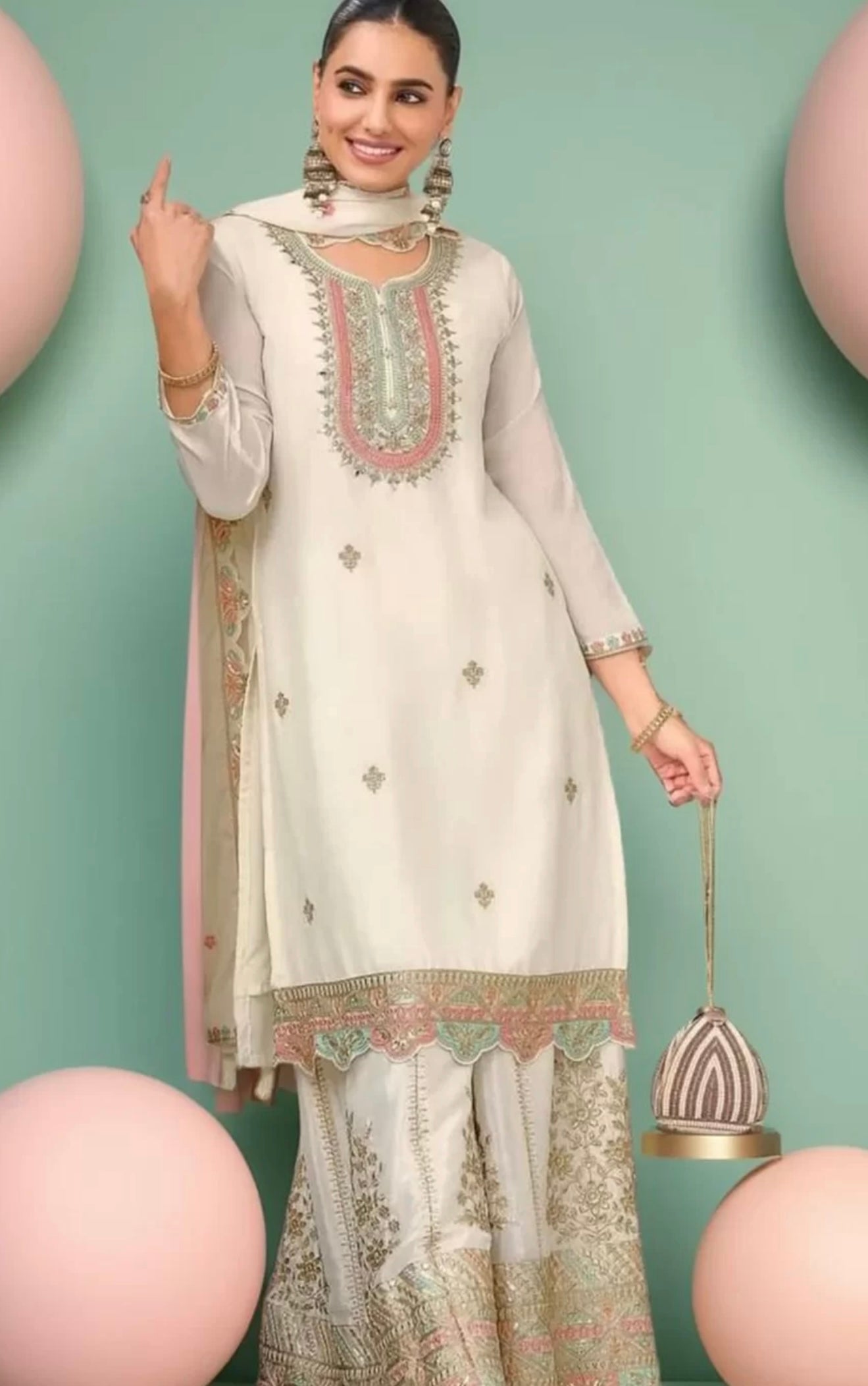 Off-White Embroidered Sharara Suit