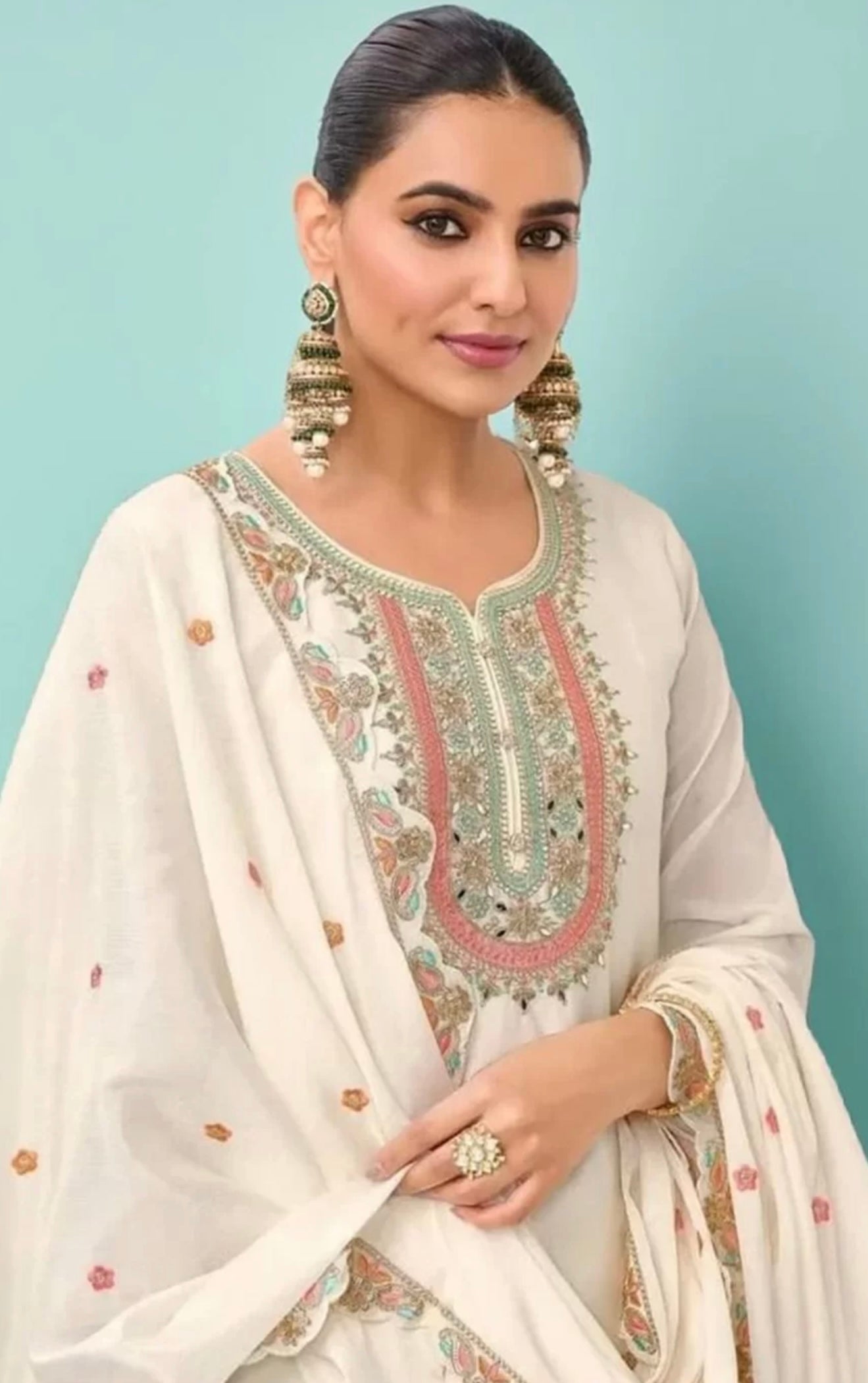 Off-White Embroidered Sharara Suit