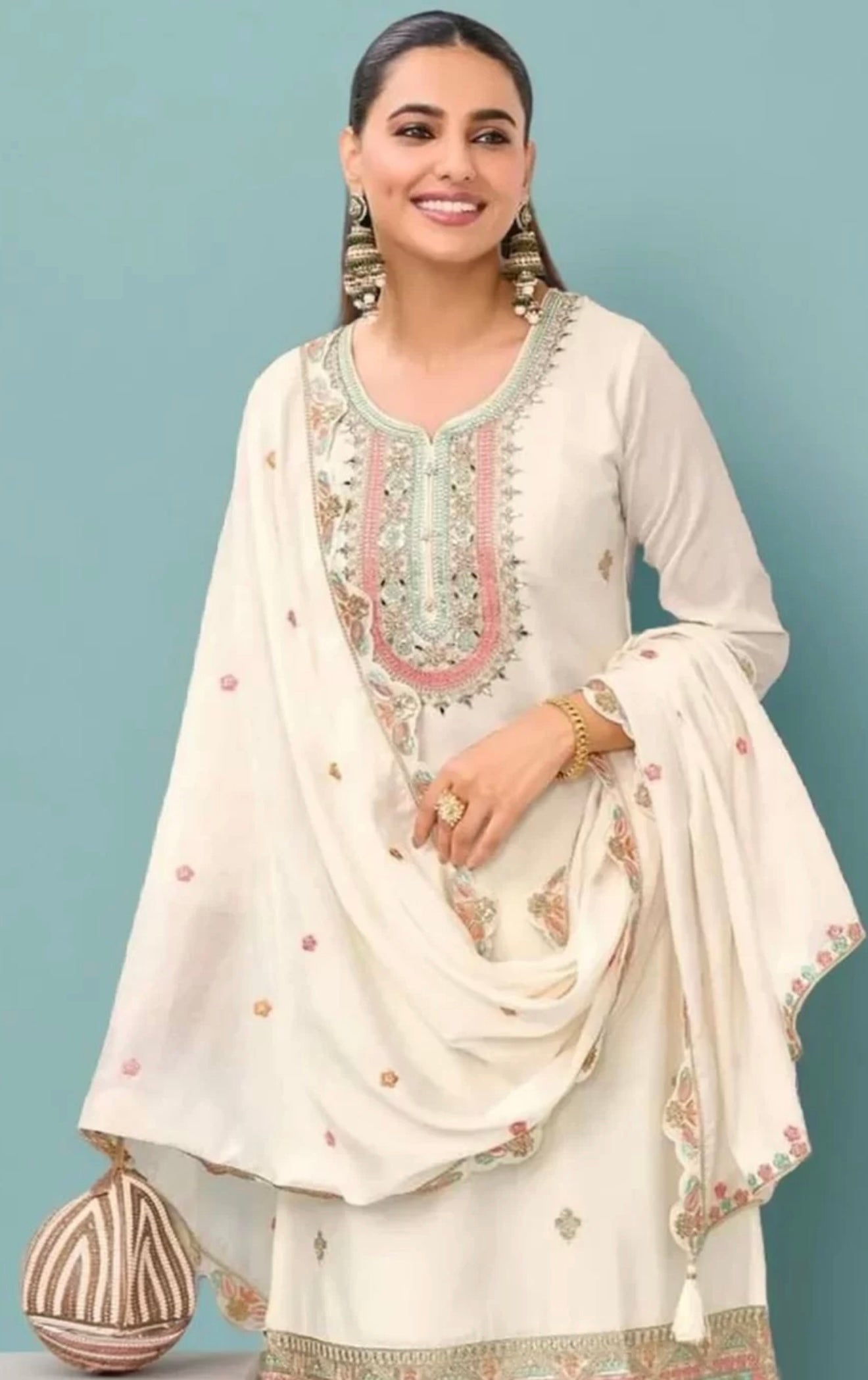 Off-White Embroidered Sharara Suit