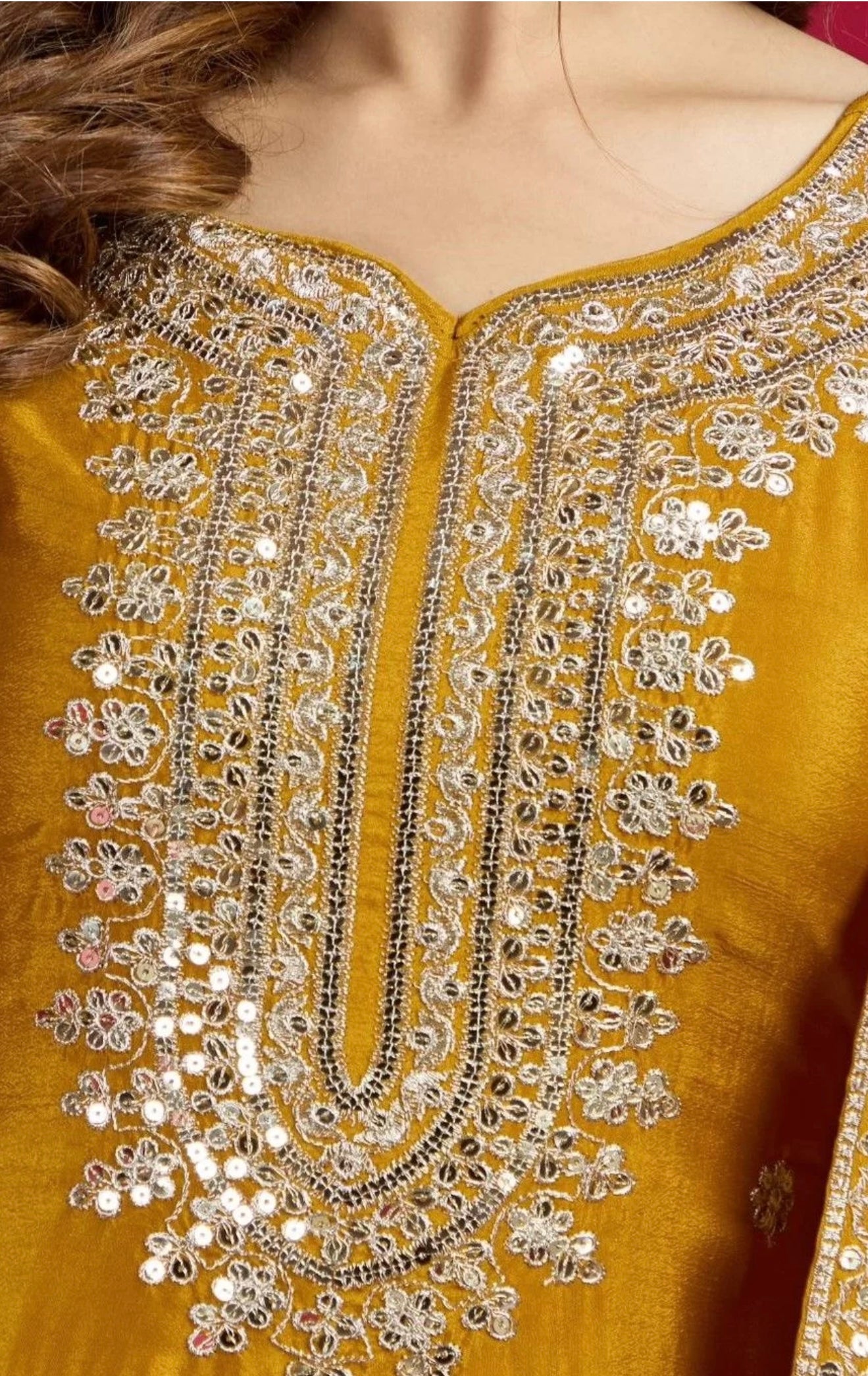 Mustard Golden Embroidered Sharara Suit