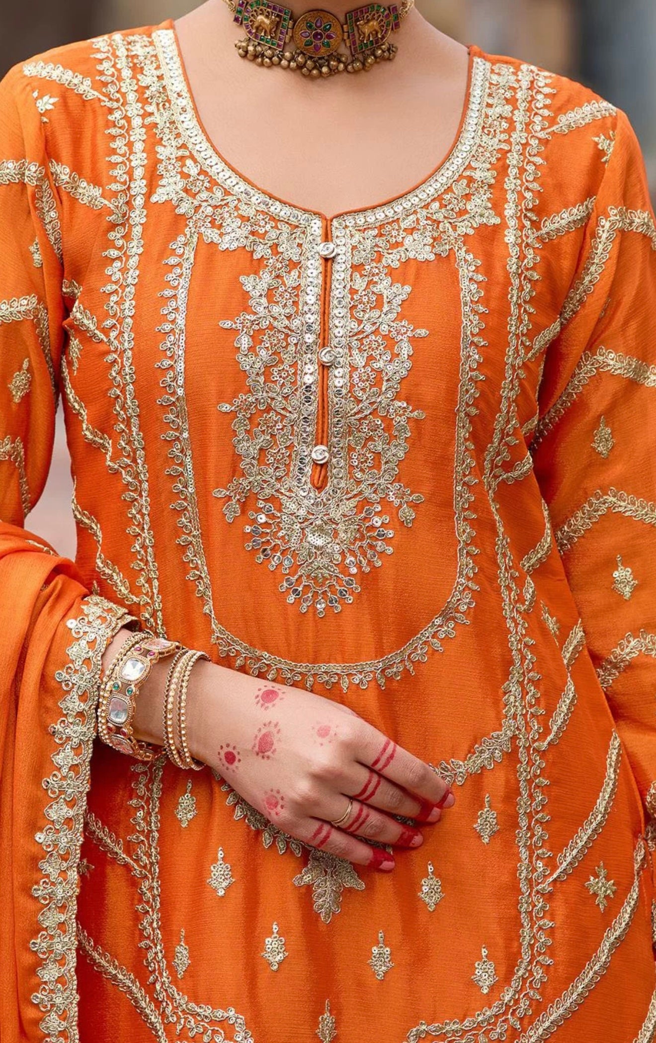 Orange & Pink Embroidered Sharara Suit