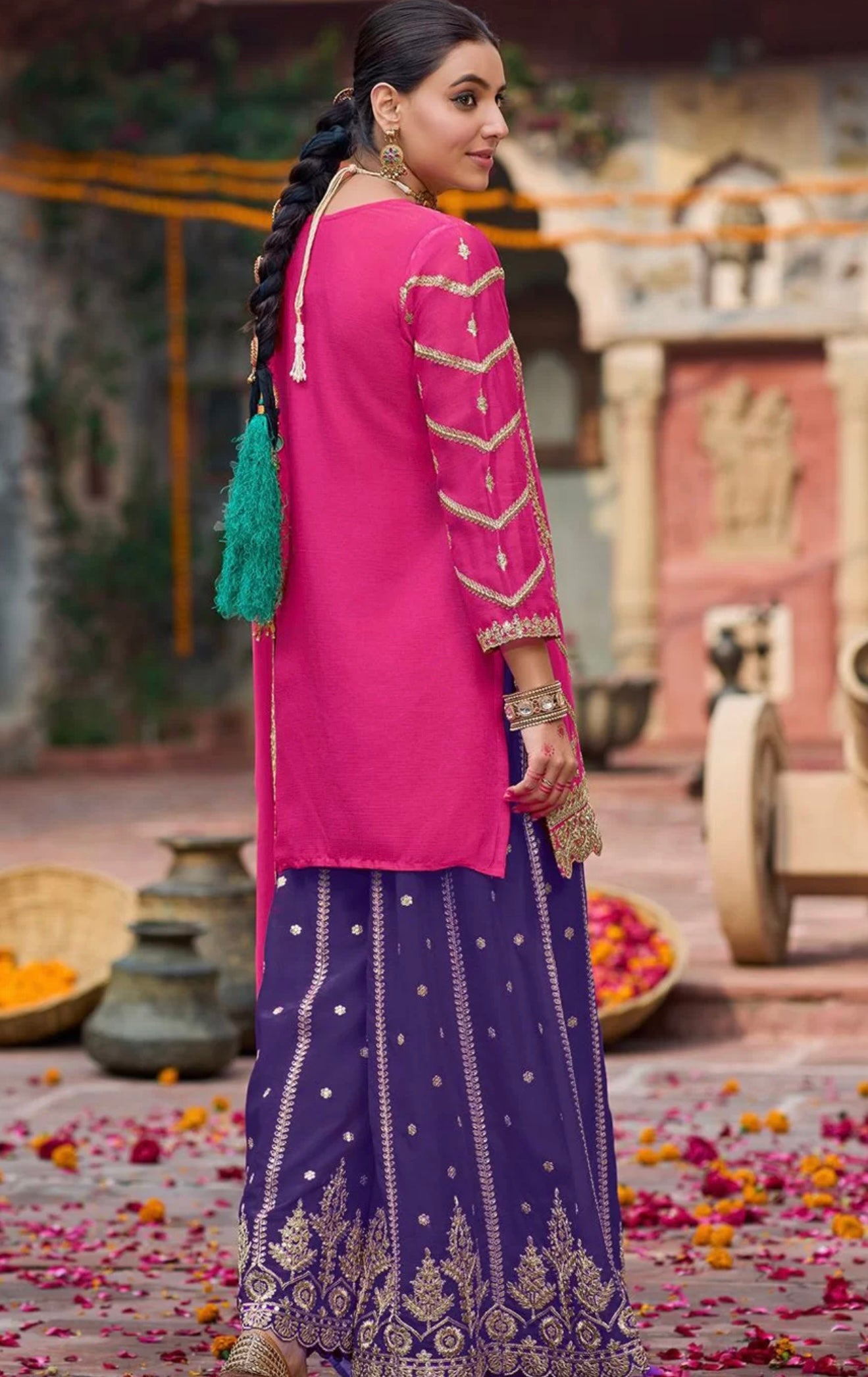 Pink & Purple Embroidered Sharara Suit