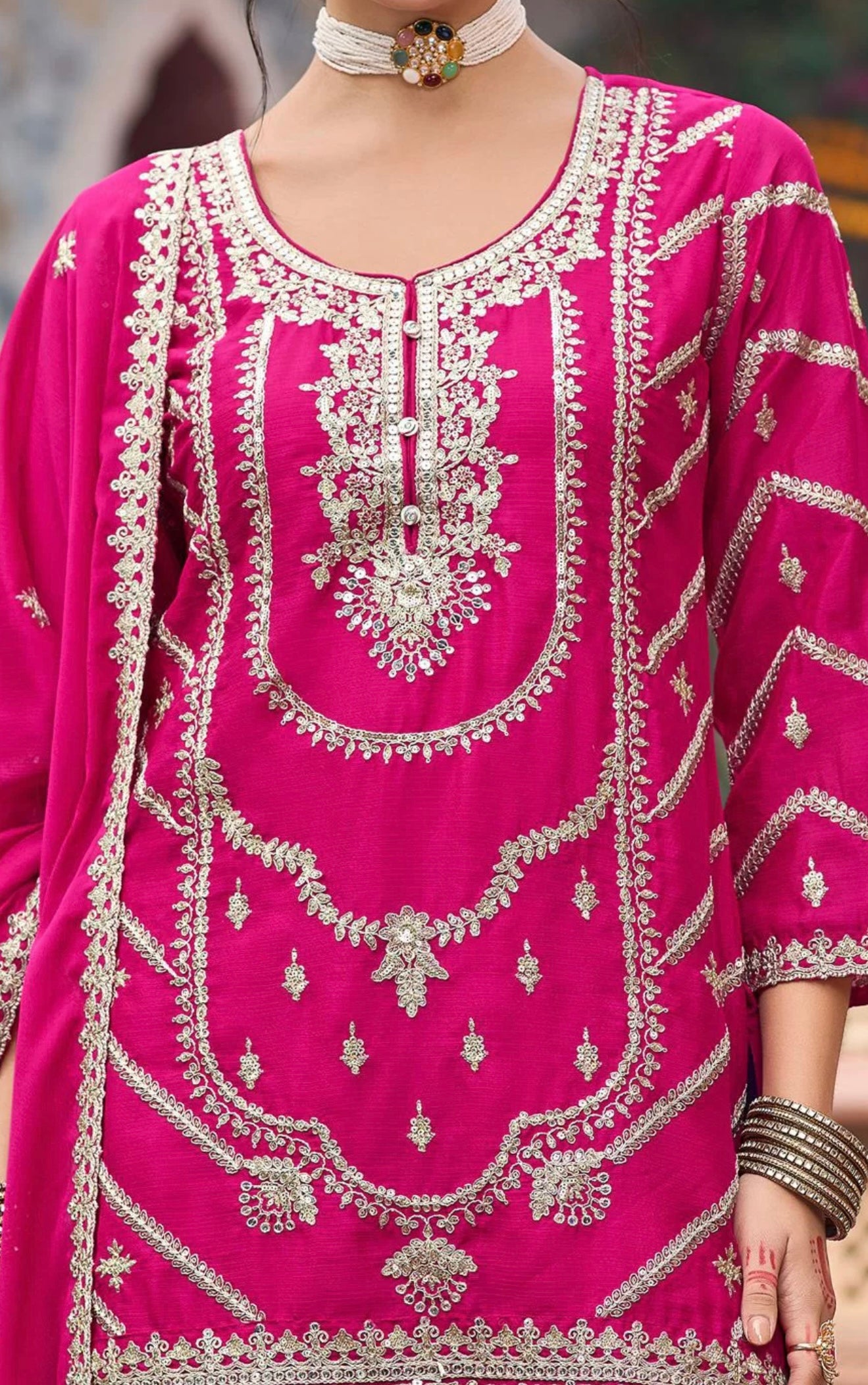 Pink & Purple Embroidered Sharara Suit