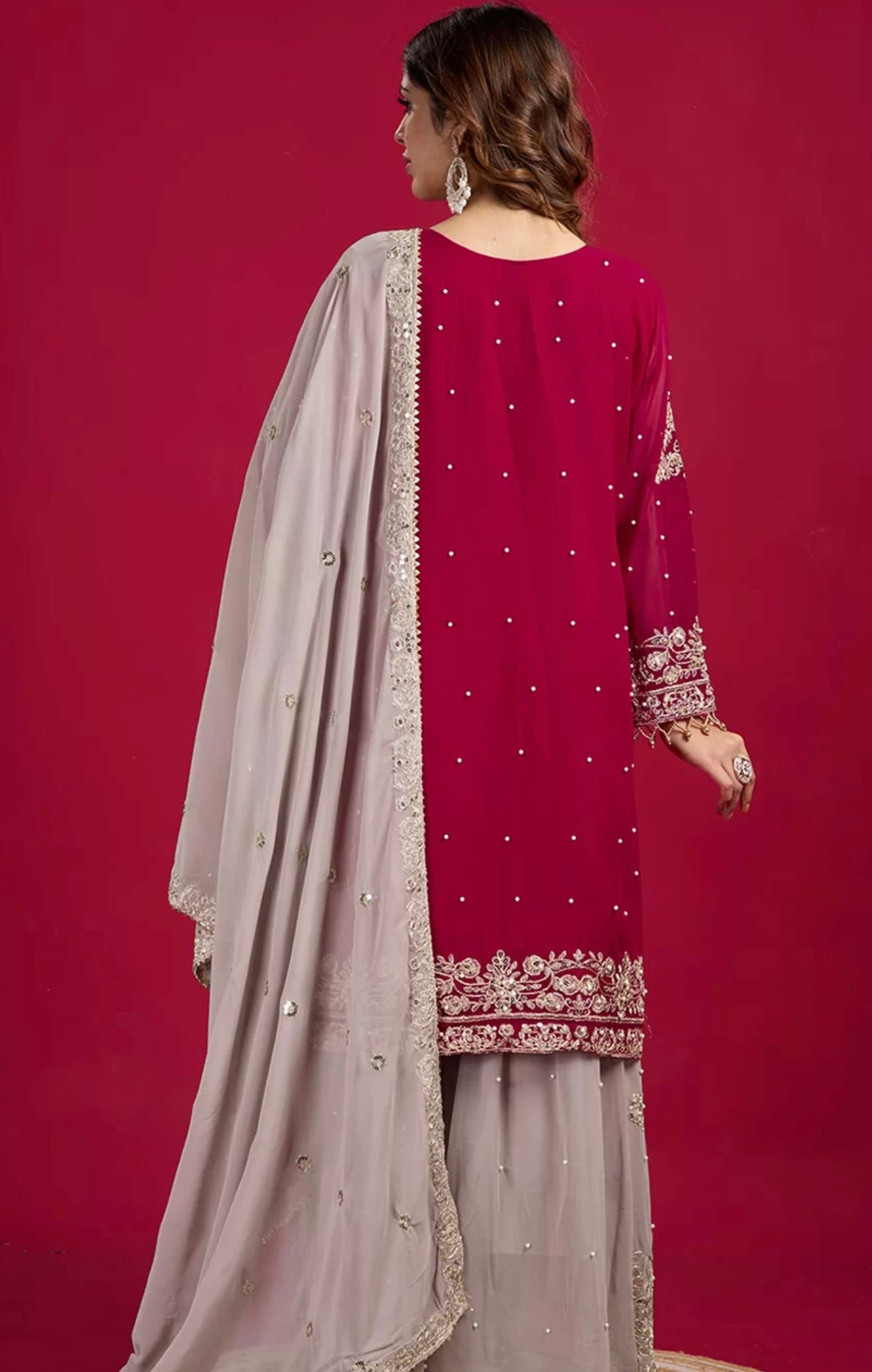 Maroon & Beige Embroidered Sharara Suit
