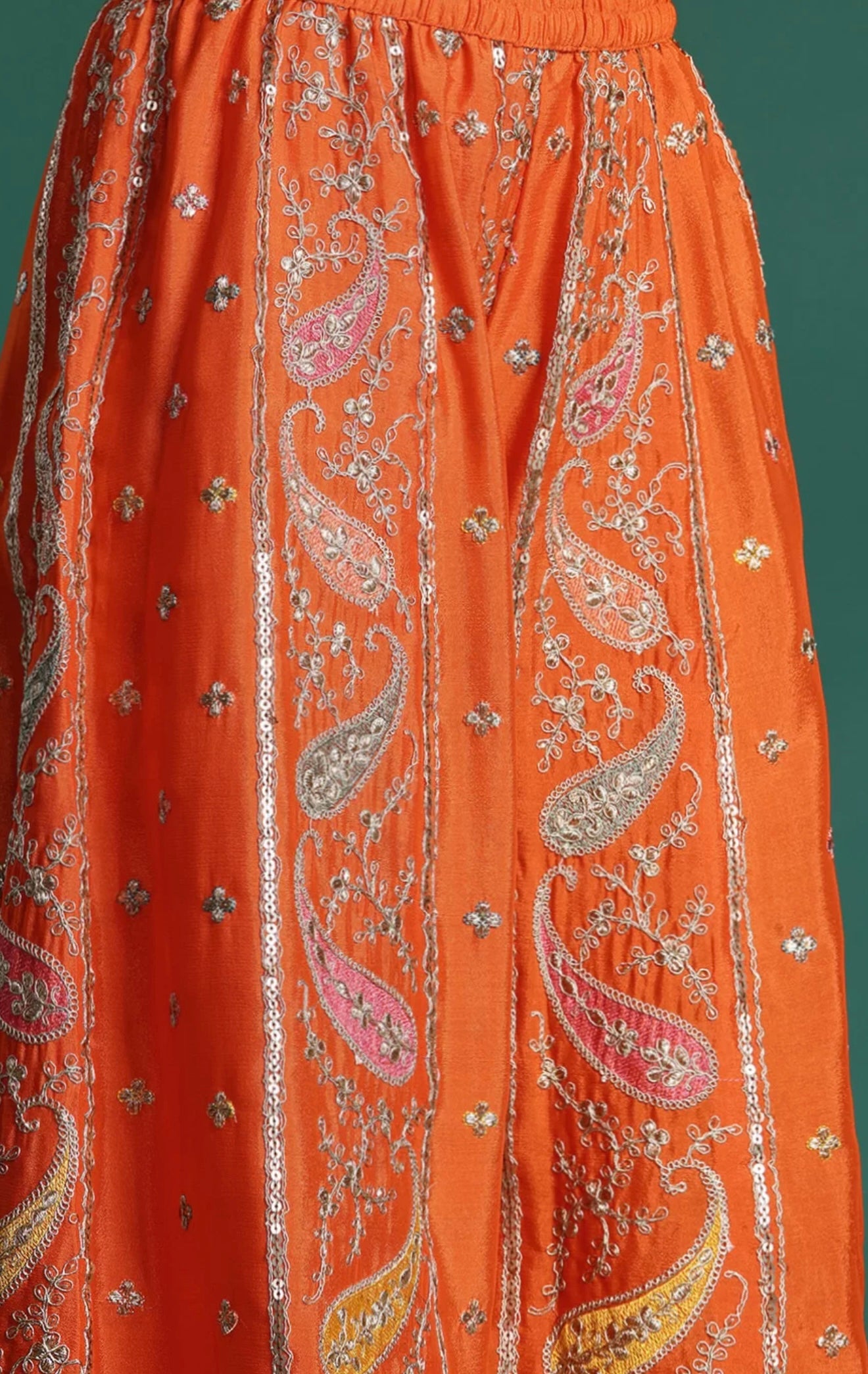 Orange Embroidered Sharara Suit