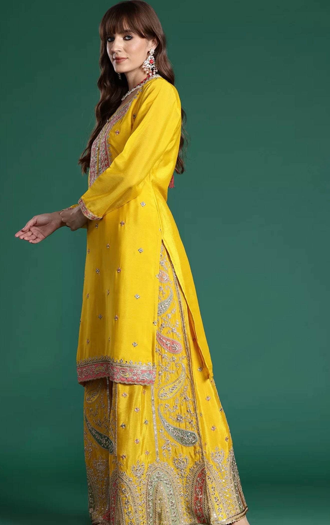 Mustard Yellow Embroidered Sharara Suit