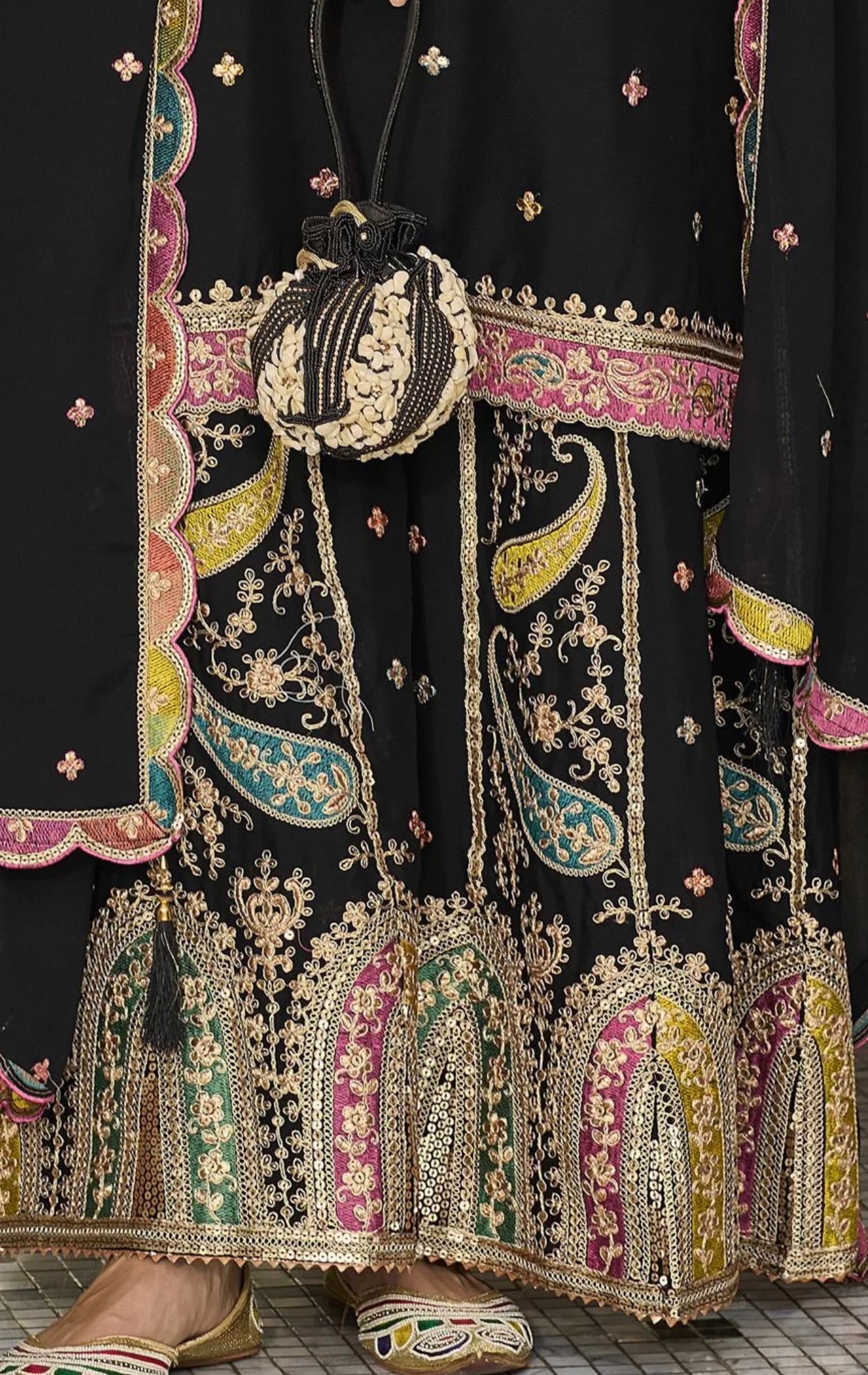 Black Embroidered Sharara Suit