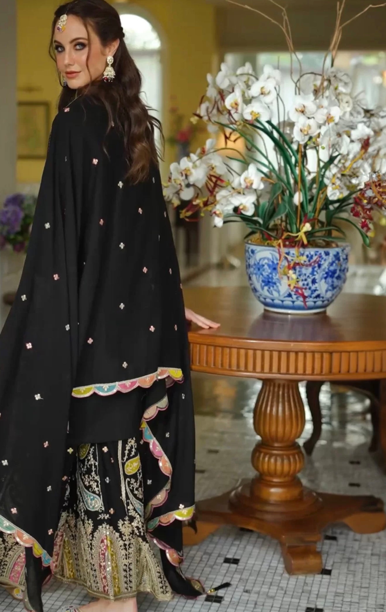 Black Embroidered Sharara Suit