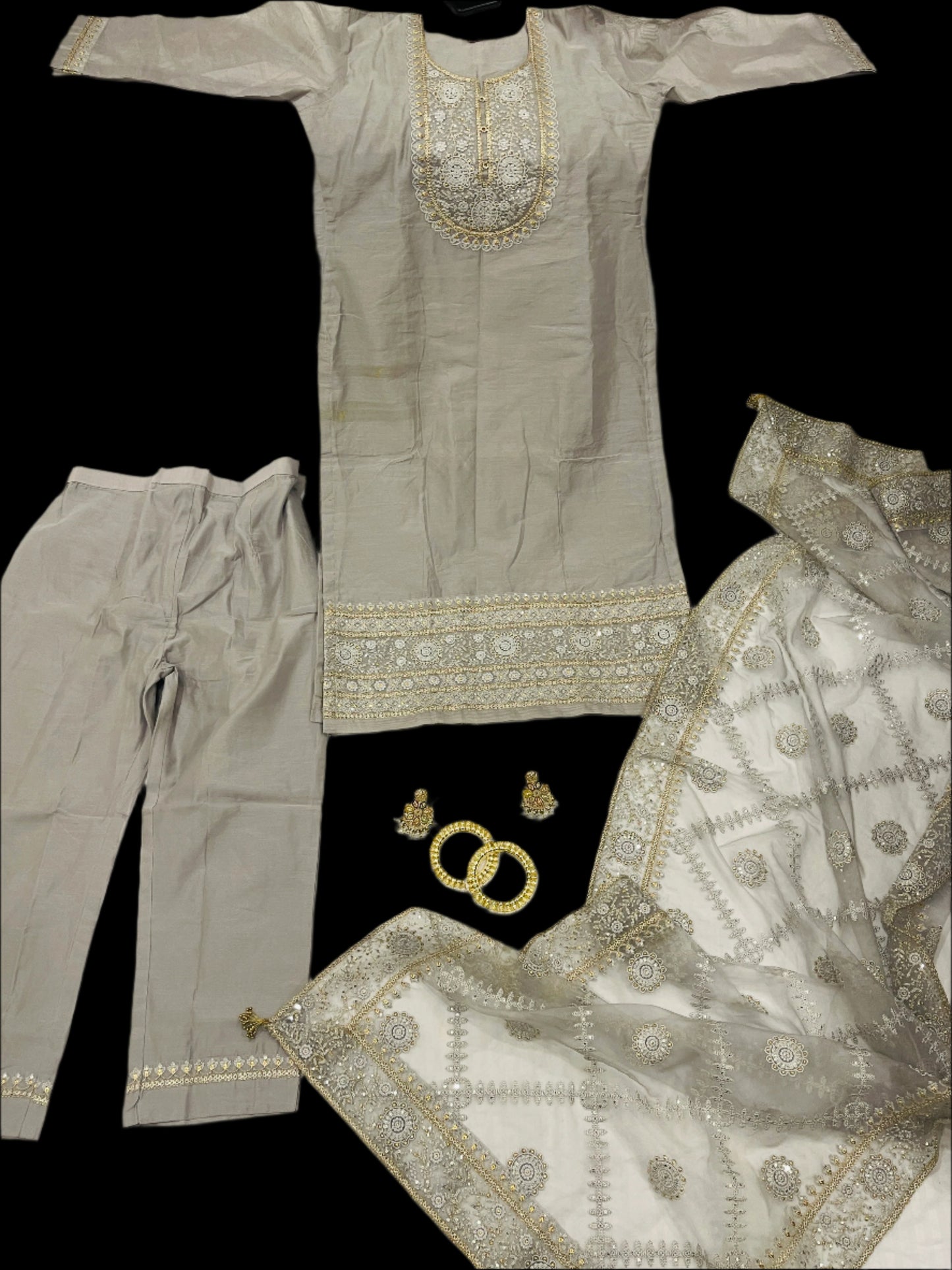 Pastel Charm Grey Embroidered Suit