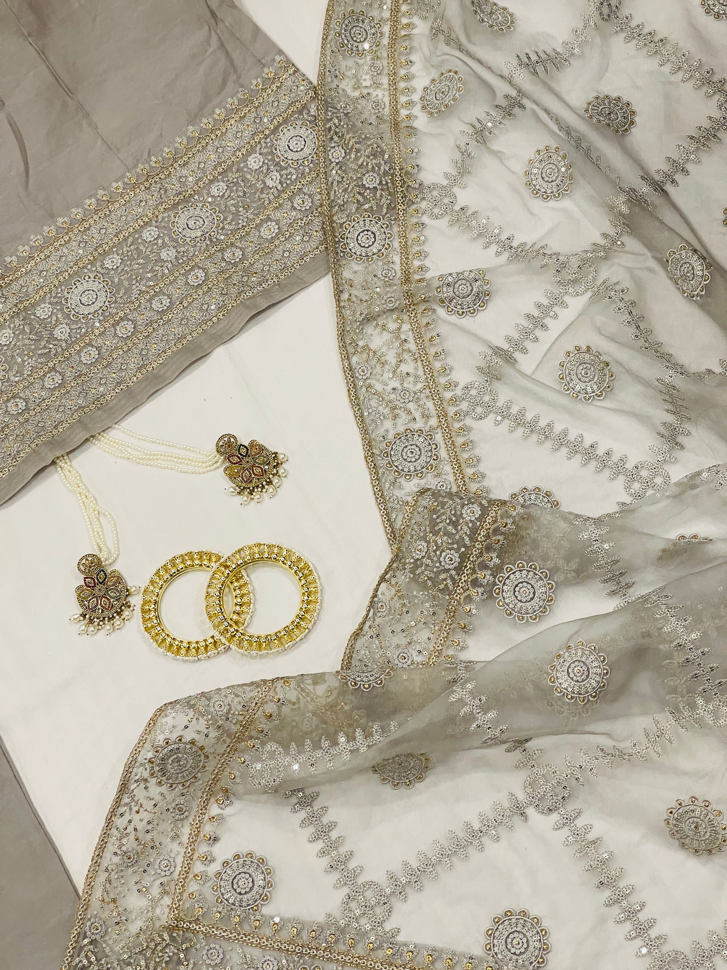 Pastel Charm Grey Embroidered Suit