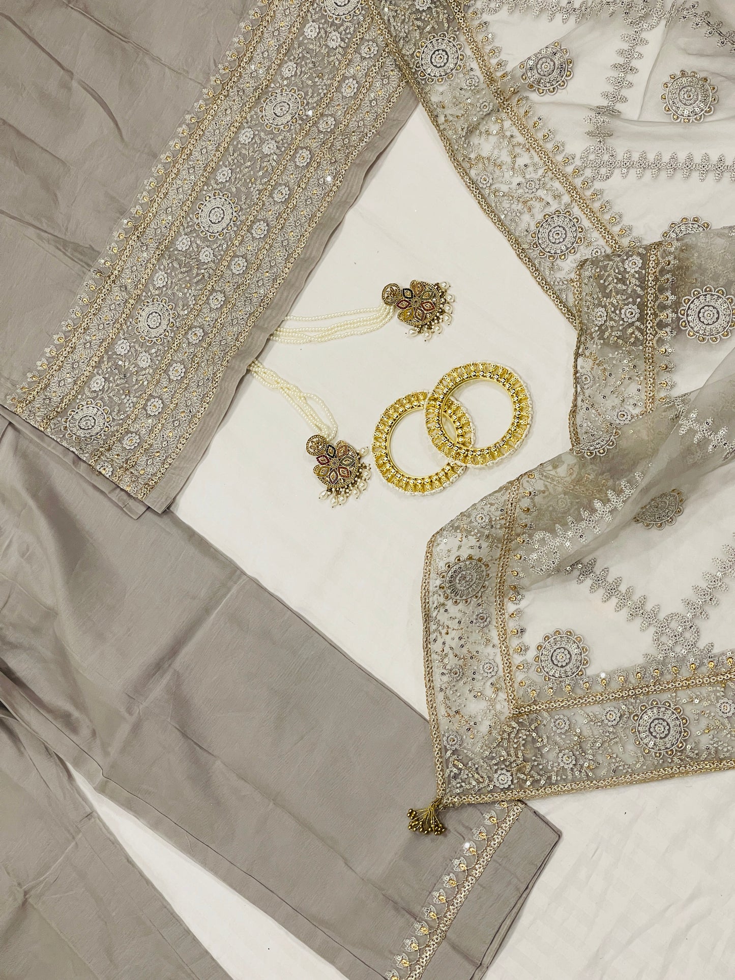 Pastel Charm Grey Embroidered Suit