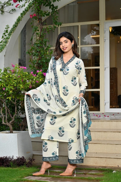 Noor-E-Ivory Handblock Kurta Set