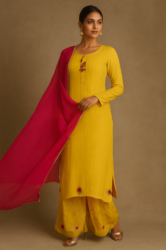 Nezaami Signature Yellow Haldi Function Suit (Rental)