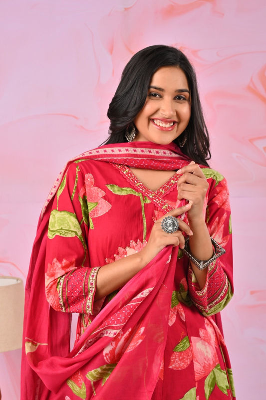 Gulbahaar Rouge Handblock Anarkali Set