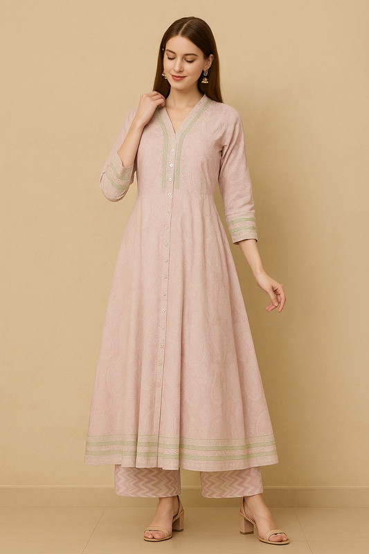 Blush Pink Paisley Cotton Anarkali Set