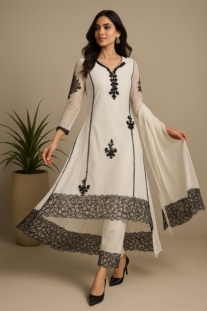 Noor-E-Nazakat: Georgette Embroidered Suit Set