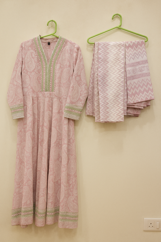 Blush Pink Paisley Cotton Anarkali Set