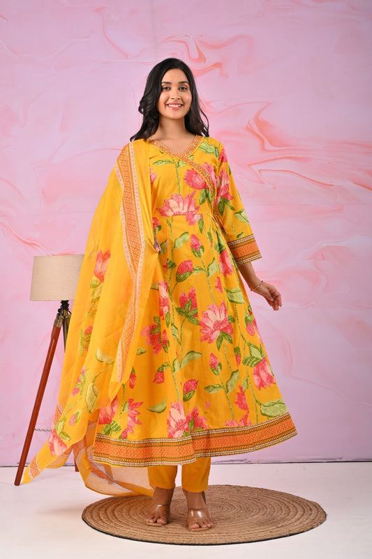 Sunlit Bloom Handblock Anarkali Suit Set