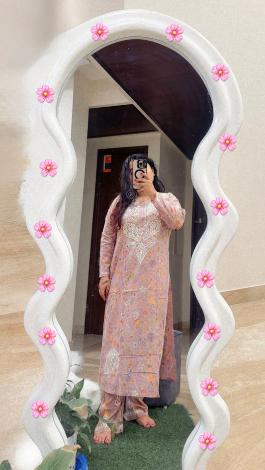 Elegant Floral Mul Cotton Kurta Set