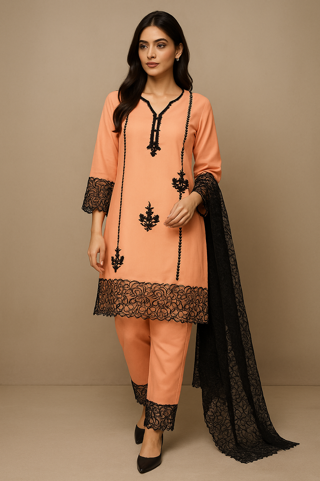 Noor-E-Nazakat: Georgette Embroidered Suit Set