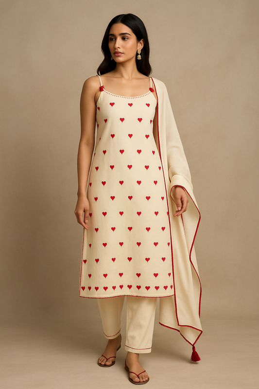 Khadi Heart Sleeveless Suit Set