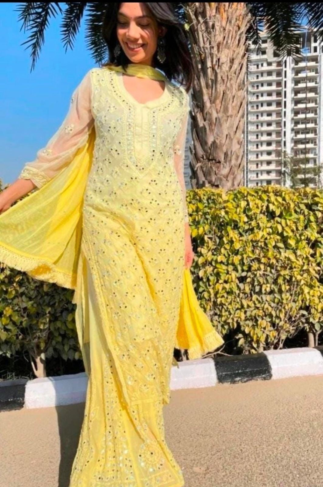 Noor-E-Awadh: Mirror Work Lucknowi Suit Set