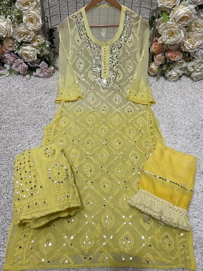 Noor-E-Awadh: Mirror Work Lucknowi Suit Set
