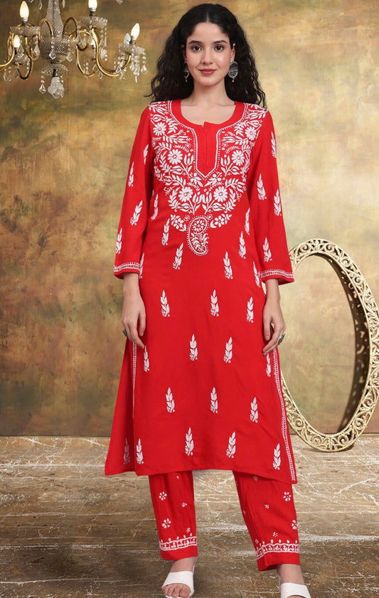 Rayon Chikankari Plazzo Suit