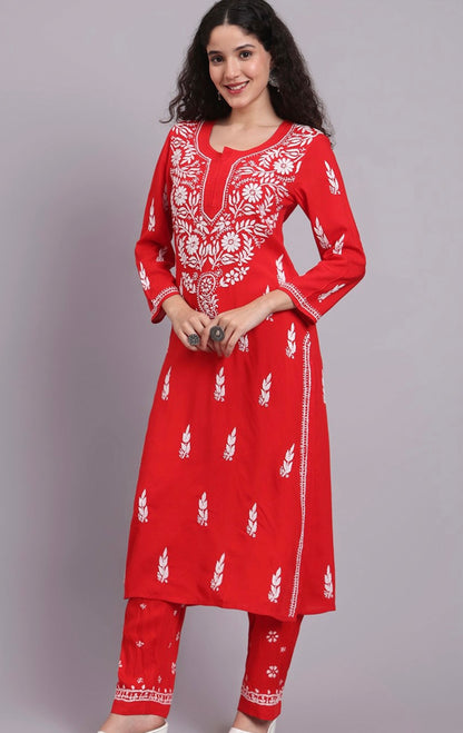 Rayon Chikankari Plazzo Suit