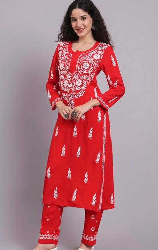 Rayon Chikankari Plazzo Suit