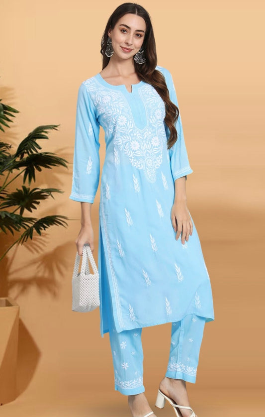 Rayon Chikankari Plazzo Set