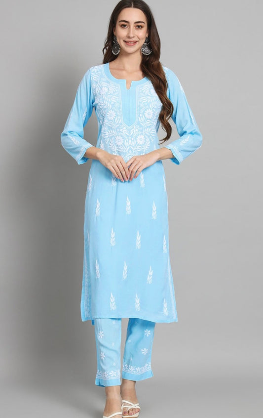 Rayon Chikankari Plazzo Set