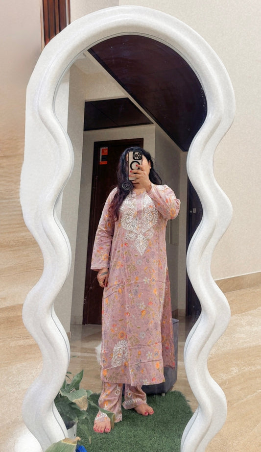Elegant Floral Mul Cotton Kurta Set