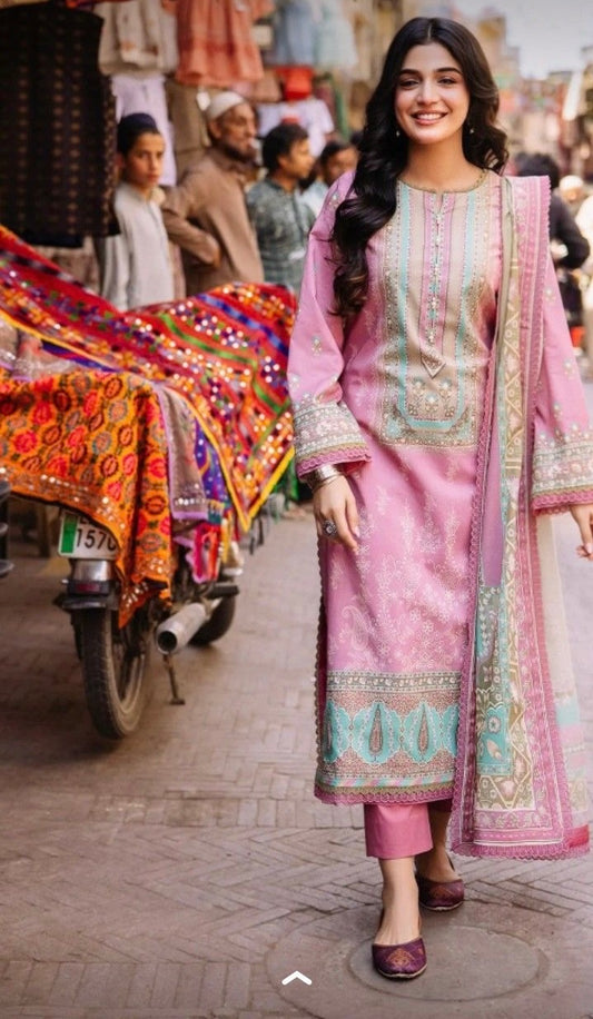 Gulbahaar Pink Printed Suit Set