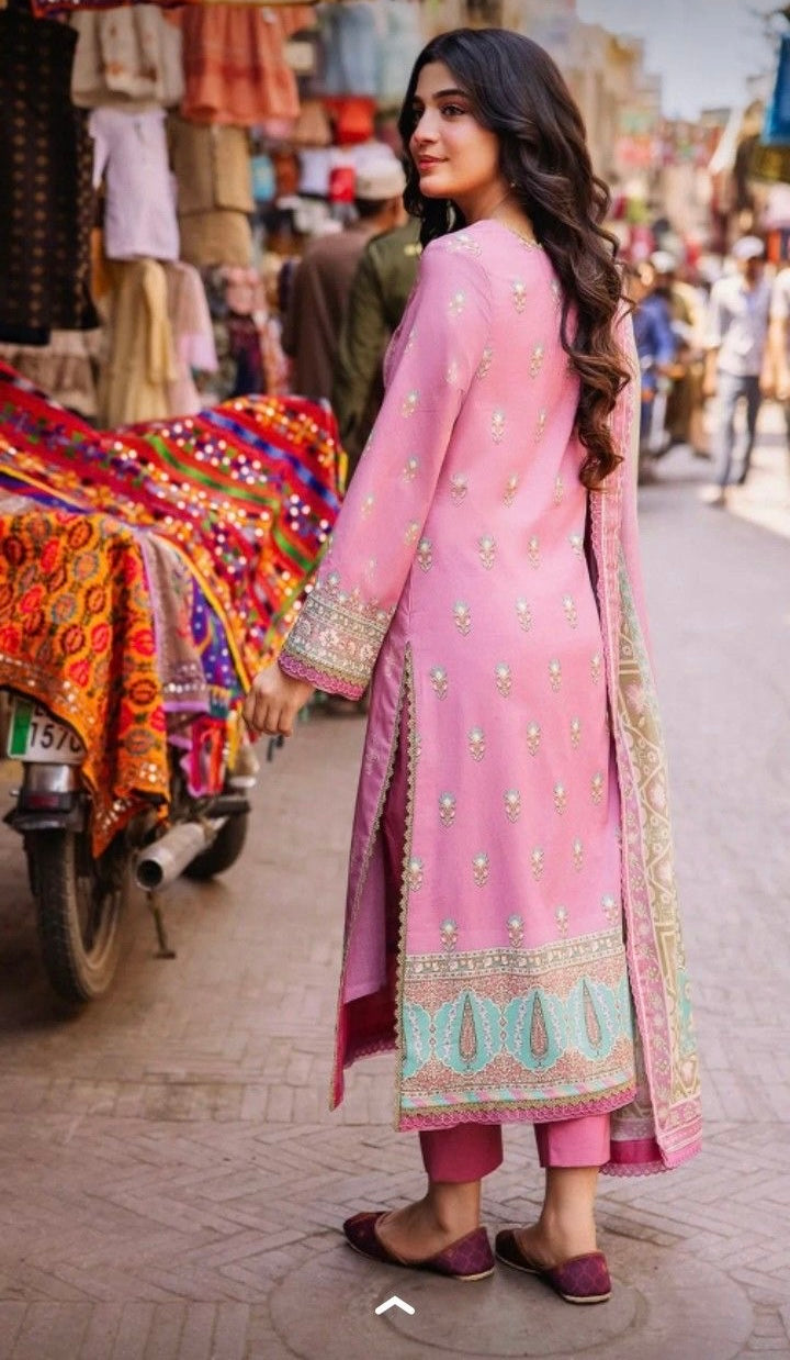 Gulbahaar Pink Printed Suit Set