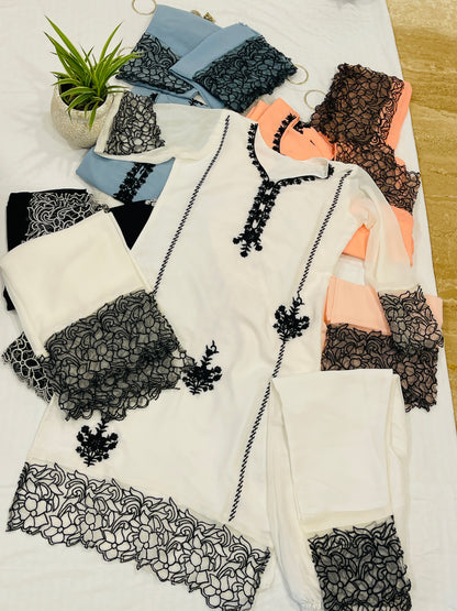 Noor-E-Nazakat: Georgette Embroidered Suit Set