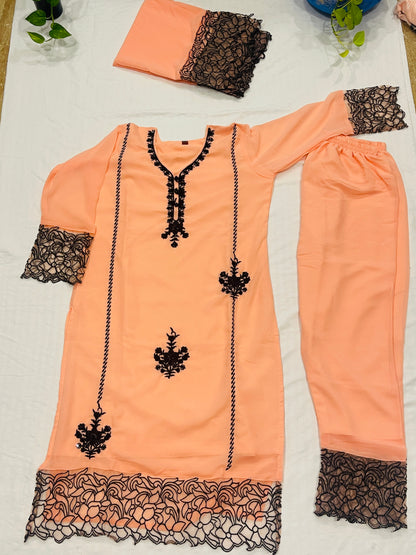 Noor-E-Nazakat: Georgette Embroidered Suit Set