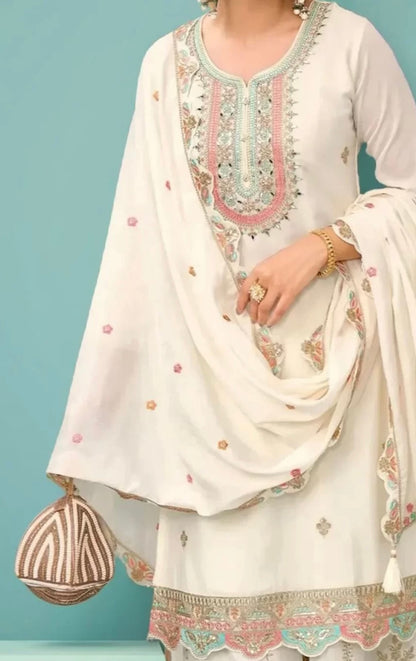 Off-White Embroidered Sharara Suit