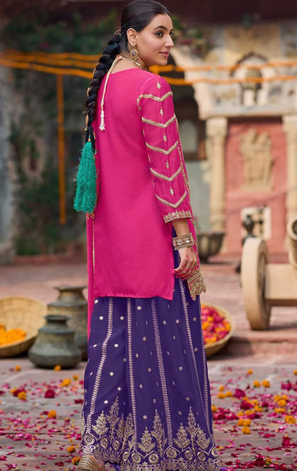Pink & Purple Embroidered Sharara Suit
