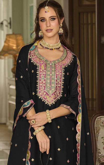 Black Embroidered Sharara Suit