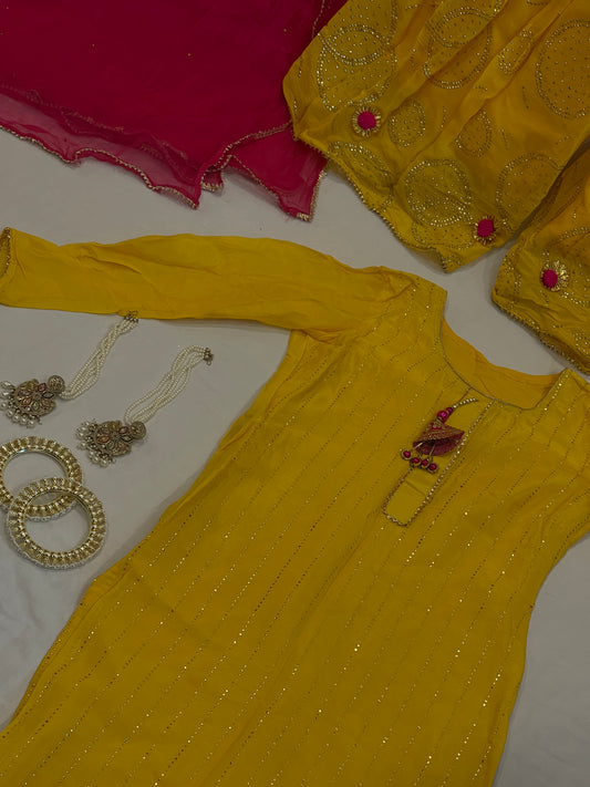 Nezaami Signature Yellow Haldi Function Suit (Rental)